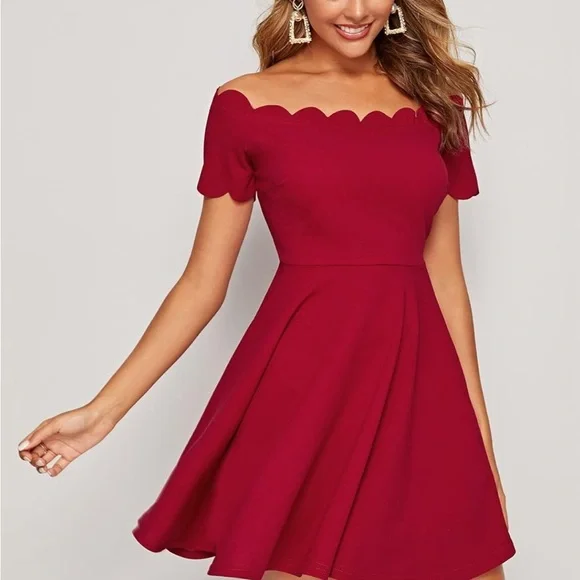 shein red dress formal SHEIN Modely Burgundy Red Ladies' Solid Color Simple Arabian Daily Mod | Dress